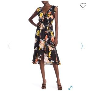 NWT Socialite Floral Ruffle MIDI Dress Faux Wrap